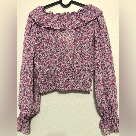 Zara Floral Ruffle Blouse - Purple and Pink - Picture 4 of 4